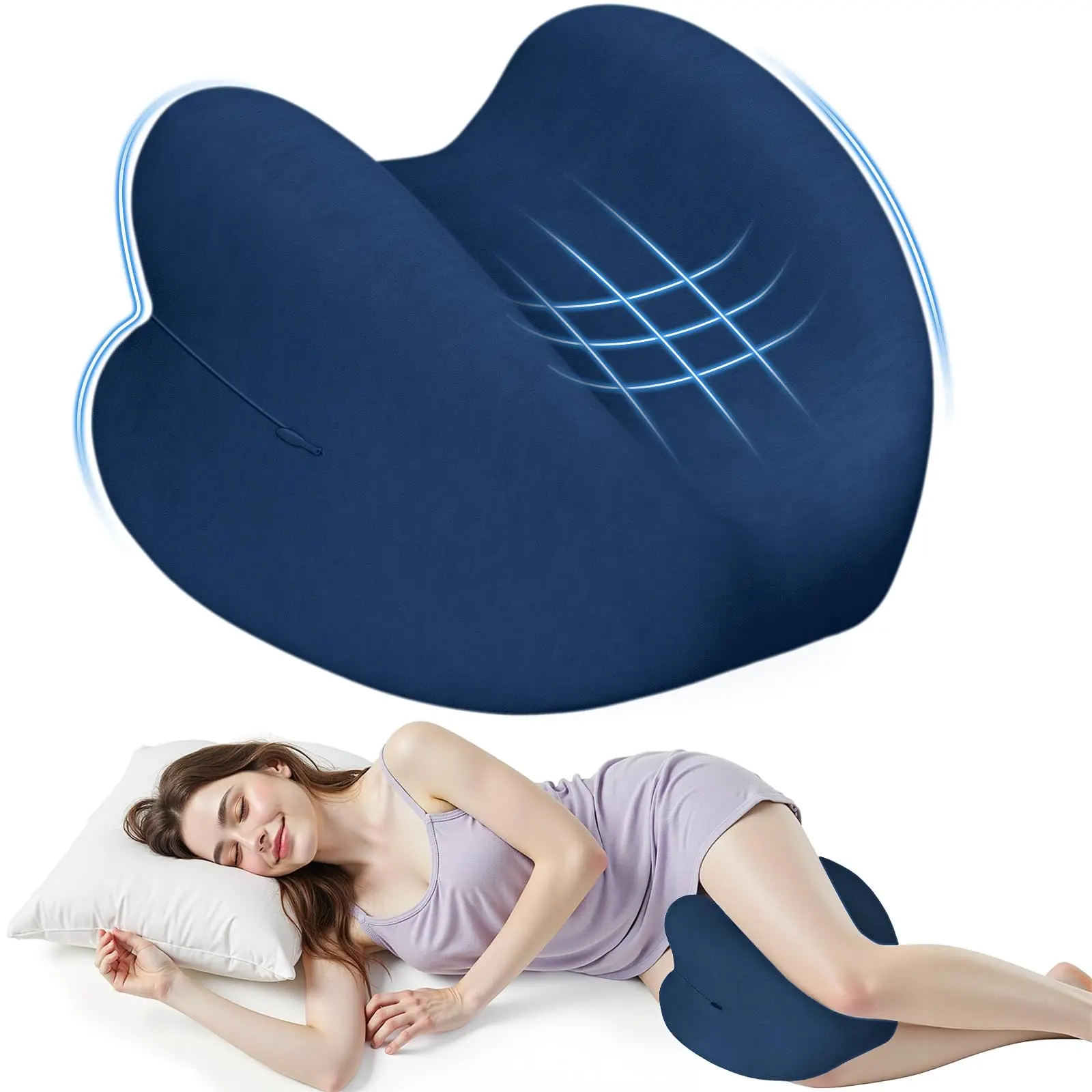 High-Density Durable Memory Foam Knee Pillow, Heart-Shaped Design for Side Sleepers, Aids Knees, Hips & Spinal Alignment