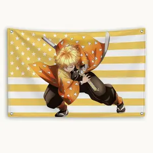 Demon Slayer Zenitsu Agatsuma American Flag Tapestry, Durable Bedroom, Outdoor & Garage Wall Decoration for Fans