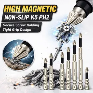 High Magnetic Screwdriver Bit Set K5 Non-Slip PH2 Impact-Resistant S2 Drill Bits 1/4 Inch Hex Shank 5PCS 50 65 70 90 150mm or 10PCS 50mm for Repair Assembly Installation