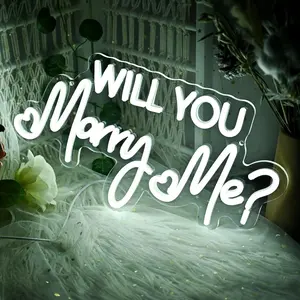 Serbasic Acrylic "Will You Marry Me" Romantic Dimmable Neon Sign, USB-Powered with ON/OFF Switch, 16.5x8.66in Indoor Wall Decor for Wedding Proposals, Bedroom Gifts (Indoor Use)