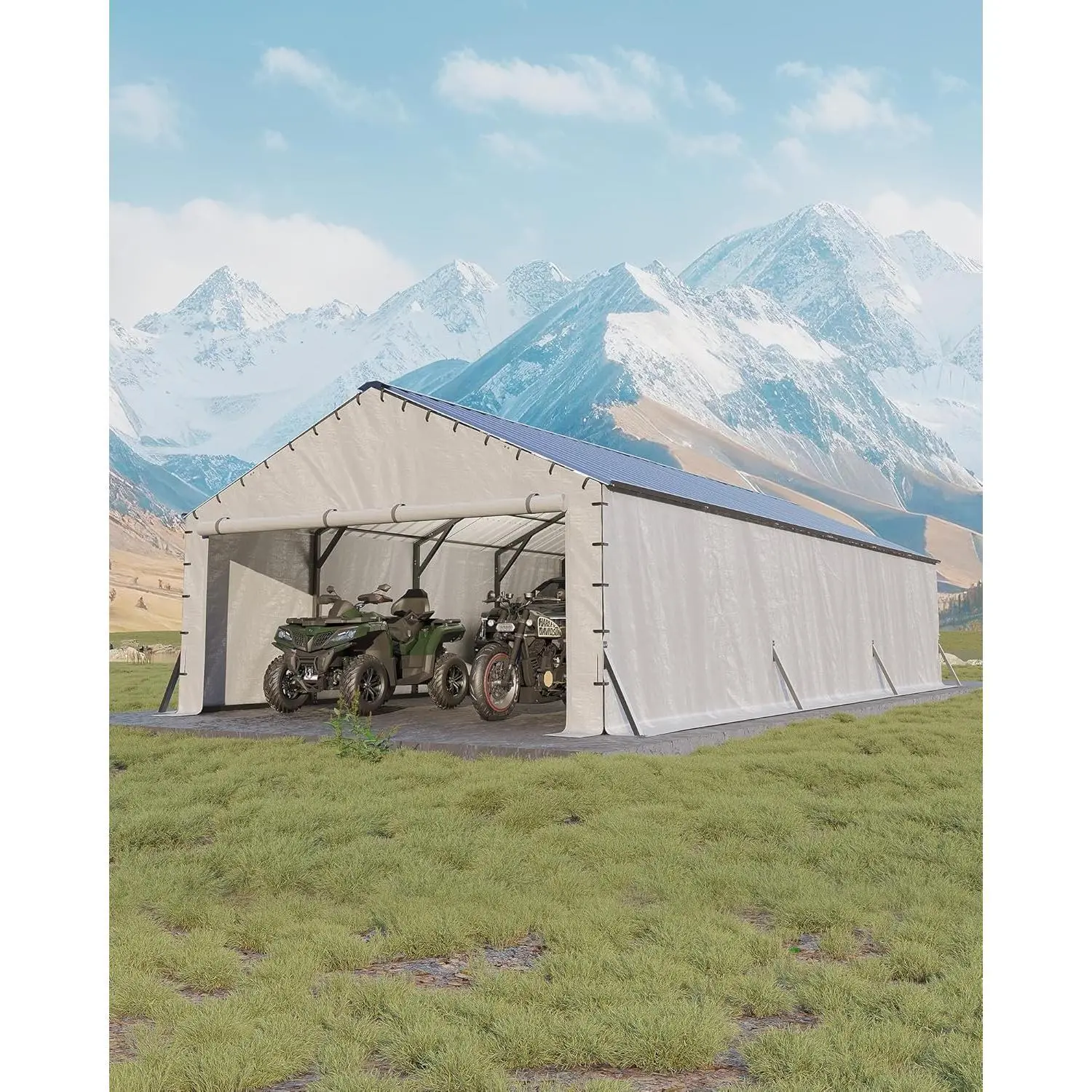Garvee 20x30Ft Metal Carport, Enclosed Car Port with Reinforced and Steel Roof, Vertical Roof Design, Car Tent Garage for All-Weather, for Full-Size Pickup Trucks, Boats & Tractors (No Frame)