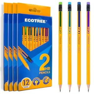 ECOTREE Pre-Sharpened Pencils #2 HB, Wood-Cased Number 2 Pencils with Erasers for Writing, Drawing, Sketching, Yellow Pencil Bulk for School Teacher Supplies, 48 Count