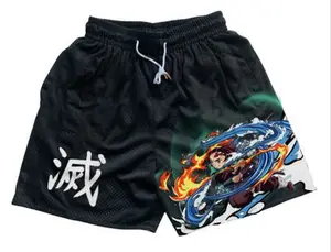 Demon Slayer Tanjiro Shorts Men's Basketball Shorts Workout Sport Knee Pants with Pockets Athletic Sweat Walking Summer Shorts