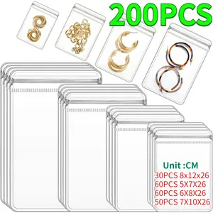 200PCS Transparent Ziplock Bag, Clear Jewelry Bag, Dustproof Anti-Oxidation Pocket, For Jewelry Earrings Rings Necklaces Bracelets Pendants Packing Box (4 Size) - Home Improvement. Organiser Pouch Cover
