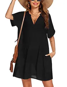 Women Swimsuit Cover Ups Shirt Summer Bathing Suit Cover Up Dress Sexy Beachwear with Tassel Black