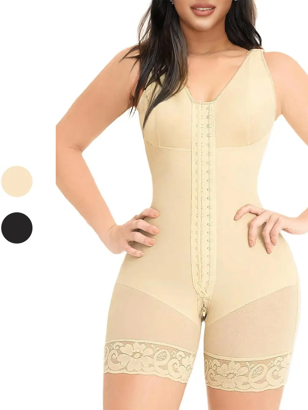 Women's Full Body Shaper Butt Lifter Womenswear Elegance Smooth Corset with Zipper Crotch Tummy Control Post-Surgery Compression Bodysuit for Recovery Special Occasions Beige & Black Waist Trainer Shapewear fajas moldeadoras colombianas