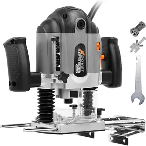 16000-30000 RPM Electronic Plunge Woodworking Router, 6 Variable Speeds Wood Router Tool, 1.7 HP 10-Amp Plunge Woodworking Router Kit with Parallel Guide and Vacuum Adaptor, 1200W