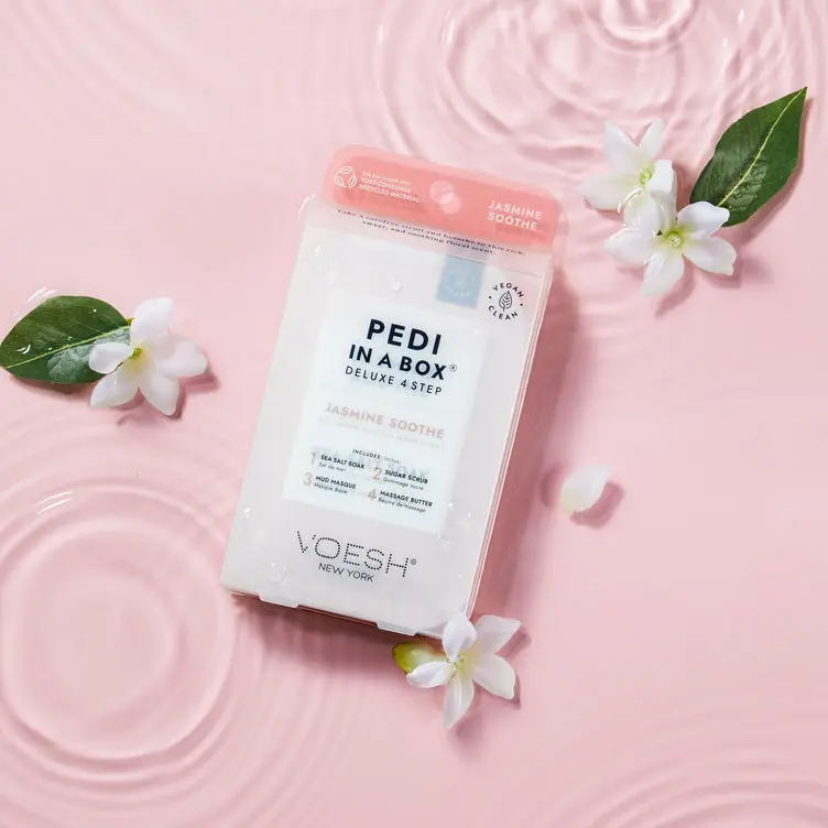 Deluxe 4-Step DIY Rejuvenating Spa Pedicure Kit (Pedi in a Box) - Organic Ingredients, Soothing Jasmine Fragrance, Foot Exfoliating Mask, Olive Oil, Sunflower Seed Oil, Sea Salt Scrub, Mud Masque, Massage Butter (Beauty & Nail Care Tools)