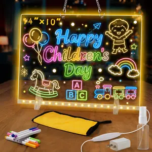 LED Light Up Acrylic Drawing Board Kit for Kids – Glow-in-the-Dark Art Set with Markers & Stand, Cool Gifts for Kids, Outdoor Sports & Camping Creative Activity
