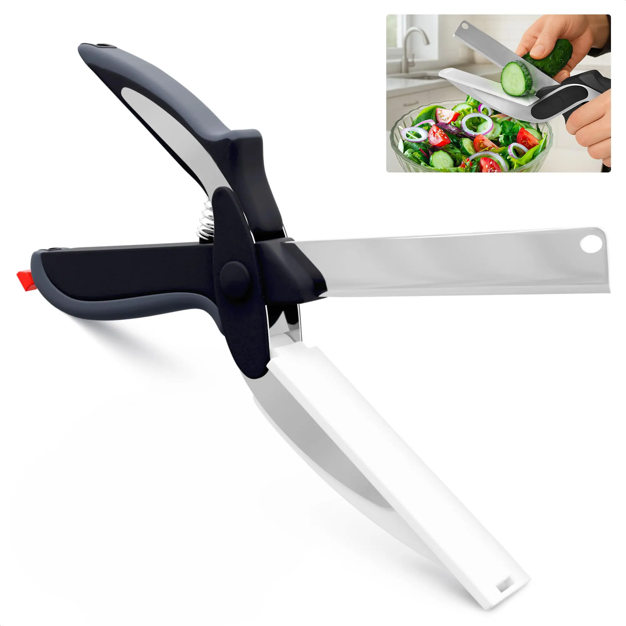2 in 1 Kitchen Scissors for Food – Stainless Steel Blade & Plastic Cutting Board Scissors with Safety Lock | 9.6" Tomato Knife, Fruit & Vegetable Cutter – Easy-to-Use Kitchen Shears for Meat, Cheese Kitchen Shears, Kitchenware