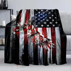 American Flag Print Flannel Blanket, Soft Throw Blanket, Air-conditioned Room Blanket, Warm Nap Blanket, Thickened Flannel Blanket For Home & Office,Mother's Day Gift, Book Lovers' Gift