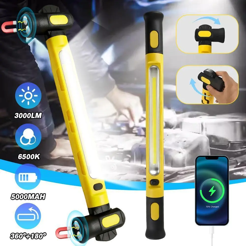 KEPEAK 20W Rechargeable Magnetic LED Work Light Bar for Mechanics, USB-C Charging, Strong Magnet Base, 3 Color Modes (Including Amber), 360° Adjustable, IP65 Waterproof, Adult Tools for Car Repair & Garage