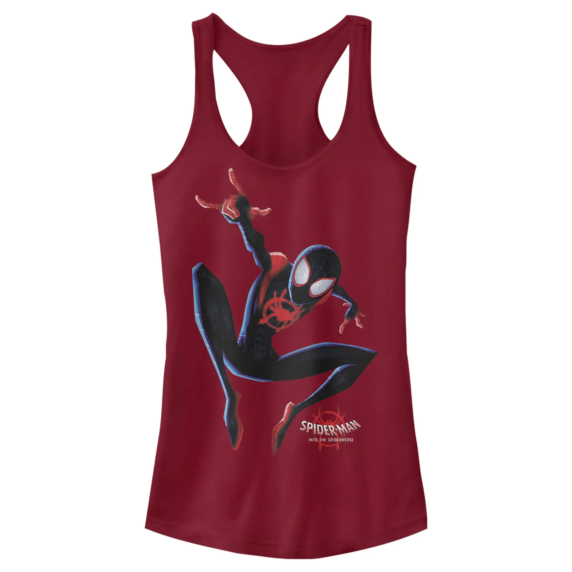 Juniors Womens Marvel Spider-Man Spiderverse Miles Morales Flight Racerback Tank Top