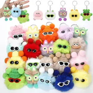 48 Pcs Kawaii Cute Plush Keychains Bulk Fluffy Pompom Balls with Tassels and Keyrings Kawaii Party Favors for Birthday Goodie Bags Piñata Prizes(Playful)