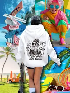 Women's Casual Hoodie with Skeleton Print, Loose-Fitting Long Sleeve Pullover, Kangaroo Pocket & Drawstring, Fall Winter Fashion, Sweatshirts