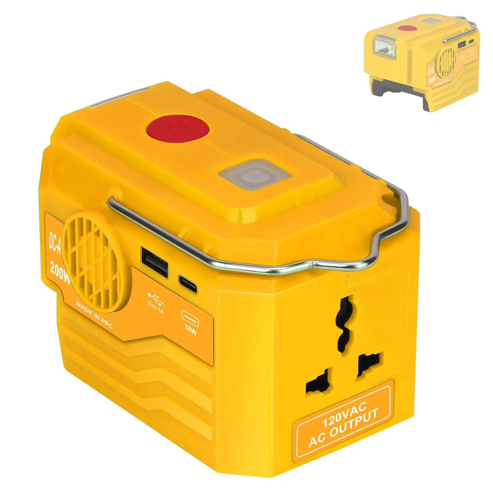 200W Power Inverter for Dewalt 20V Battery, DC 20V to AC 110-120V Battery Inverter, Portable Power Supply Inverter with AC Outlet & USB and Type-C Ports & LED Light (Battery not Include)