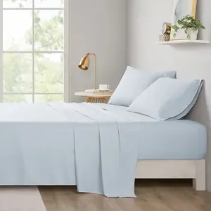 360 Stand Full Size Microfiber Bed Sheet Set, Intelligent Design ID20-2210, 81x96x0.13in, Smooth Touch, All-Season Soft Feel, OEKO-TEX Certified, Blue, Flat Sheet, Fitted Sheet