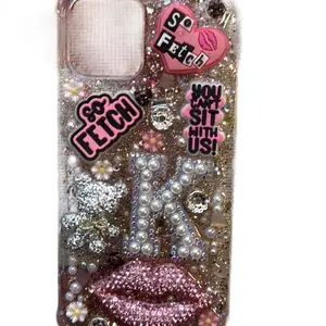 Pretty in Pink Theme Case for iPhone Personalized with Name and 3D Junk Customized Heart Love Design Shockproof Protective Casing