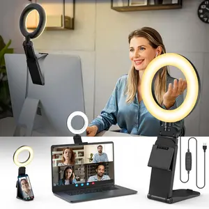 Ring Light for Laptop Desk Clip On with Stand for Phone/Webcam/Monitor, 5" Portable Mini LED Selfie Light Desktop  Cellphone Smartphone