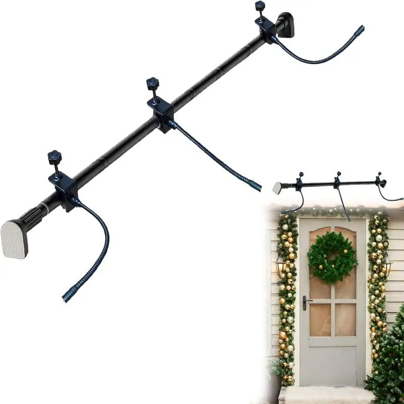 Stainless Steel Curved Arm Decoration Hanger - Flexible, Adjustable-Length, Easy-Remove, High-Capacity with Hook, Garland & Decor Accessories, Door Mount for Home Holiday Festive Room Decorations
