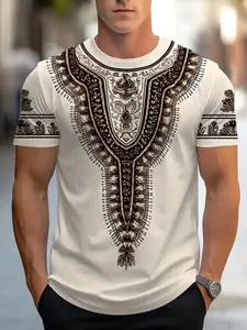 Men's Casual Sporty Indian Tribal Cultural Pattern 3D Printed T-Shirt, Comfortable Summer Short Sleeve Top, Best Gift, Breathable Round Neck