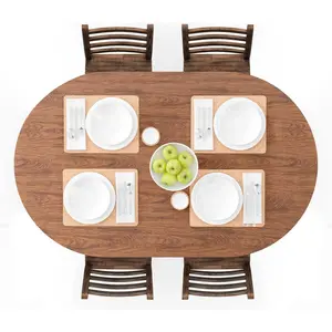 Oval Fitted Vinyl Tablecloth with Elastic Edged & Flannel Backing, Waterproof Wipeable Oval Table Cover - Fits Tables up to 42"X68" (Wood)