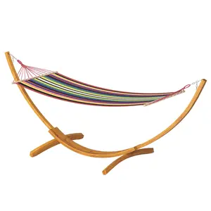 Outdoor Hammock with Heavy Duty Wood Stand, 330 Lbs Capacity Wooden Hammock for Patio, Garden, Backyard, Indoor