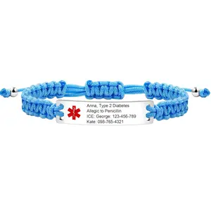 Uloveido Medical Alert ID Bracelet Laser Engraved Epilepsy Adjustable Wristband for Men Women Emergency First Aid, Handmade Braided Health Alert Engraved Bracelet Y3944