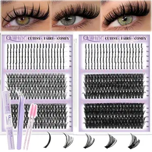Volume Lash Clusters with Spikes with 4Styles Lashes 30D 40D 60D 80D Cluster Eyelash Extensions 590PCS Spiky Individual Lashes with Lash Bond&Seal Lash Tweezer Mascara Brushes Eyelash Cluster Kit