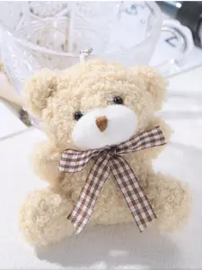 Cute plush bear keychain pendant jewelry, Cute soft keychains, plaid bow knot bear plush toy pendant small teddy bear keychain backpack bag pendant, personalized cute creative unique shape bag pendant keychain, Teddy Keys