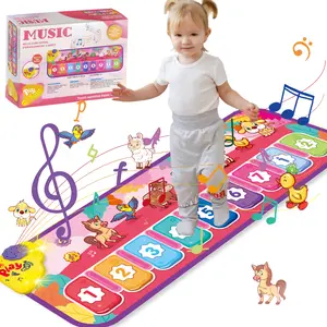Pink Foldable Smart Exercise Mat - Touch-Sensitive Sensory Training Toy for Ages 1+ Yrs, Parent-Child Interactive Early Education Accessory with Animal Sounds, Portable Music Fun Fitness Toy