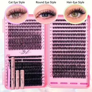 740Pcs Natural False Eyelash Cluster Set with Tweezers, Glue & 2-in-1 Spiral Brush | Beginner-Friendly & Easy-to-Apply DIY Lash Extension Kit | Voluminous Thick Natural Cluster Lashes