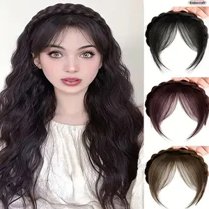 Women's Clip-In Faux Hair Braided Headband Wig with Curtain Bangs - Natural Hairline, Gray Hair Coverage, Daily Use Braids, Quick Styling Fashion Accessory for Home, Parties
