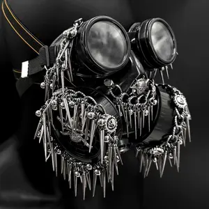Steampunk Skull Chain Gas Tassels Half Mask With Goggles Props Halloween Cosplay