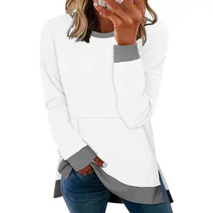 Angerella Crew Neck Oversized Sweatshirt Zipper Slit Long Sleeve Pullover for Women 2026 Trendy Fall Clothes