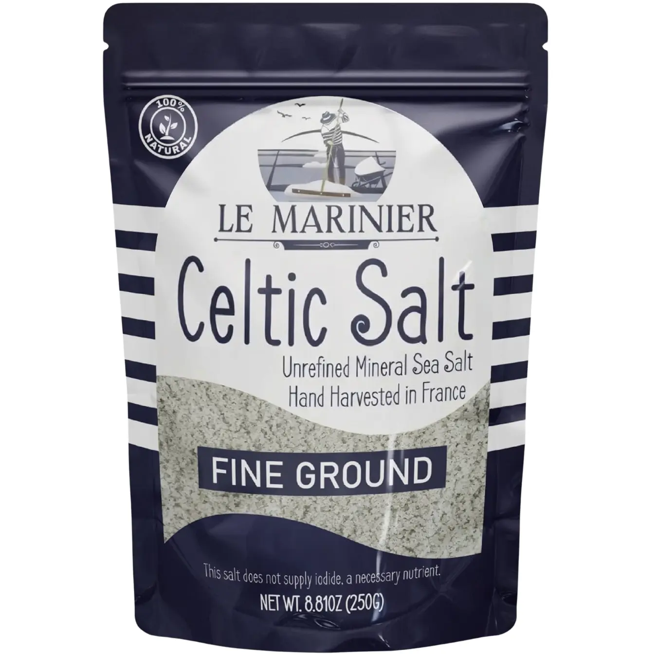 Le Marinier Celtic Salt Fine Ground 8.81oz, Mineral-Rich, Unrefined Sea Salt, 100% Natural, Hand Harvested,Electrolyte, Low Sodium