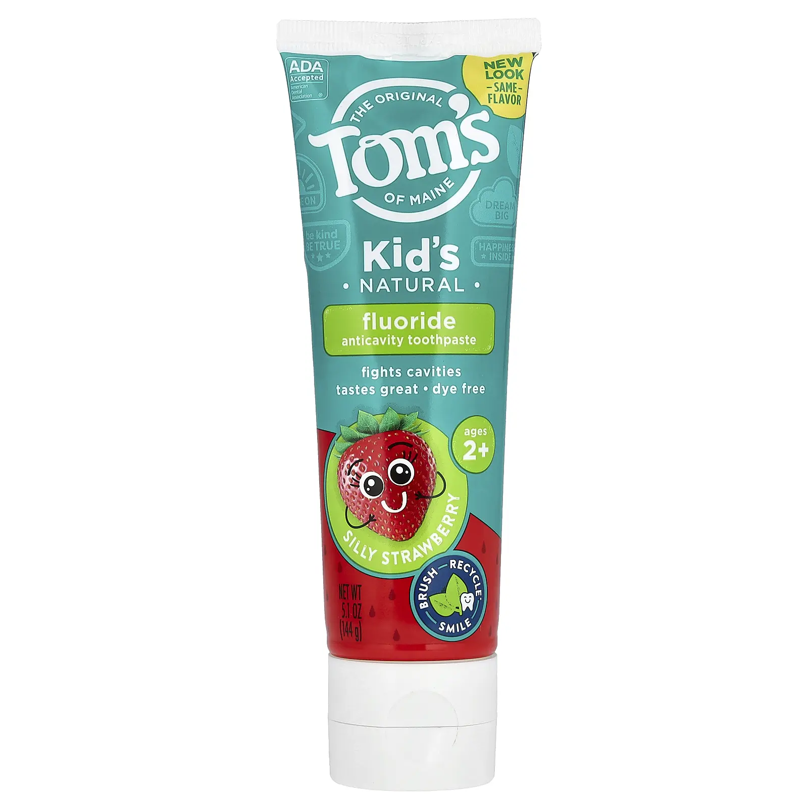 Tom's of Maine Kid's Natural Fluoride Anticavity Toothpaste, Ages 2+, Silly Strawberry, 5.1 oz (144 g)