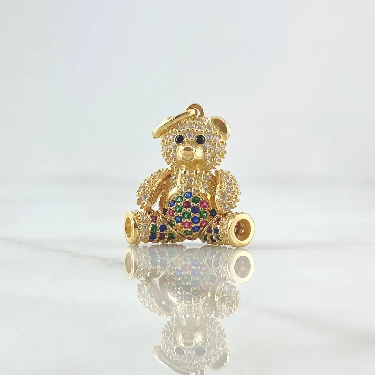 Dije Oso Articulado Overol 5.9gr / 2.8cm / Circones Multicolor Oro Amarillo 18K ©