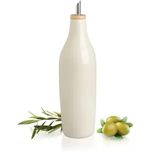 Matte Ceramic Olive Oil Dispenser Bottle with Spout - 17 OZ Opaque Oil Cruet for EVOO Vinegar Avocado Oil, Kitchen Counter Dispenser for Cooking, Pack of 1 Beige