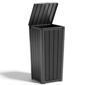 23 Gallon Outdoor Trash Can, Weather-Resistant Resin Garbage Bin with Easy-Install Bag Holder, Anti-Fading & Deform-Resistant Trash Container for Patio, Kitchen, Backyard (Fits 25-30 Gallon Bags)