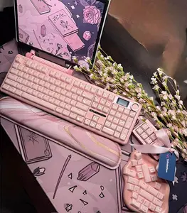 Pink on Pink Wireless Keyboard Full Set with Fidget Tool and Desk Mat Smooth Linear Switches Silent Options for Work Study or Leisure Pink Theme Complete Set