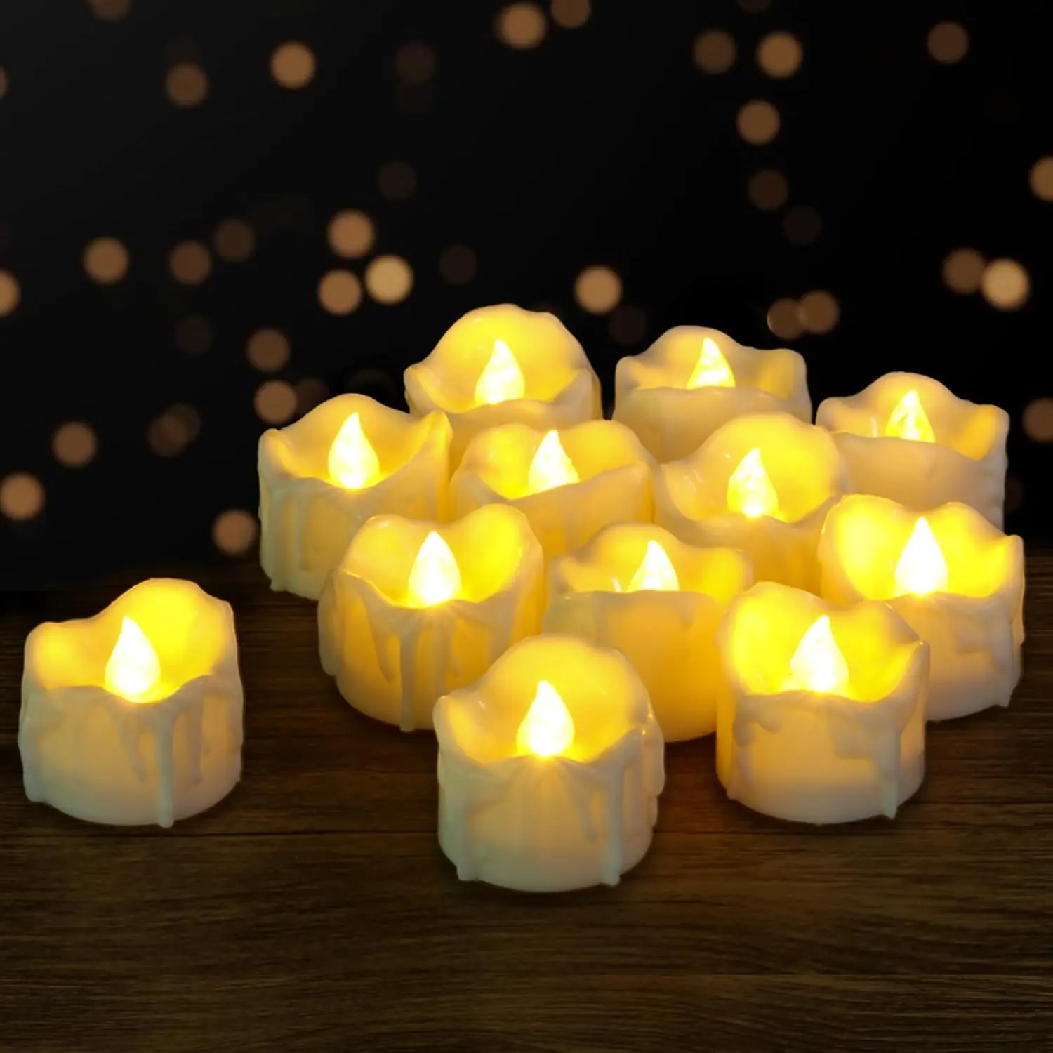 12-Pack Bulk Battery-Operated LED Timer Tea Lights - 1.2in Height, Flameless Flickering Votive Fake Candles with Simulated Dripping Wax, Batteries Included, Automatic Timing, Romantic Glow for Halloween, Valentines Day Decor, Moroccan Lamps