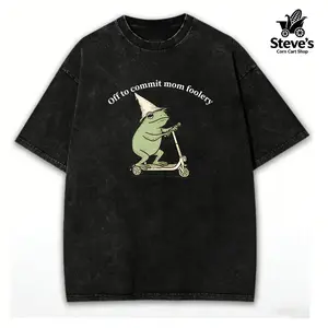 washed cotton Off To Commit Mom Foolery Frog Scooter Mother's Day Gifts For Mom, Soft Washed Cotton T-Shirt, Casual Comfort Tee, Blessed Mama Graphic Tops, Mommy Birthday Gift, Lightweight Everyday Wear, Stylish Mom Apparel