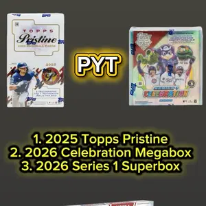 Live MLB PYT Break #9 2025 Topps Pristine, 2026 Celebration Megabox & 2026 Topps Series 1 Superbox,