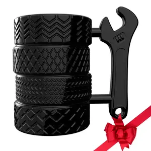 Car Mechanic Gifts for Men Ceramic Tire Mug Cup - Heat Resistant Durable Handle, Washable Drinkware for Car Enthusiasts, Perfect Father's Day & Birthday Gift for Coffee Tea Lovers