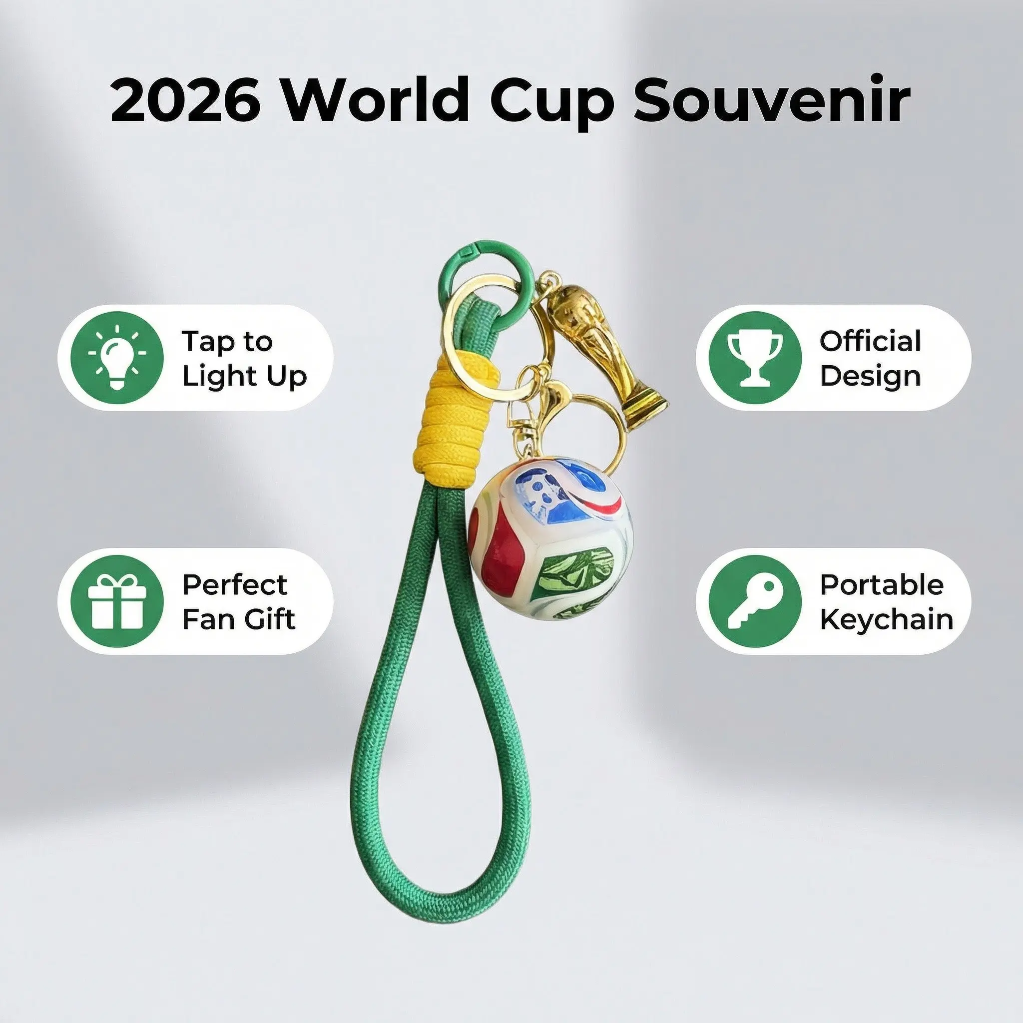 2026 Football Event Memorial Keychain, Glowing Beads Design, Durable Braided Rope, Fan Backpack Hanging Ornament, Souvenir Gift Decorations