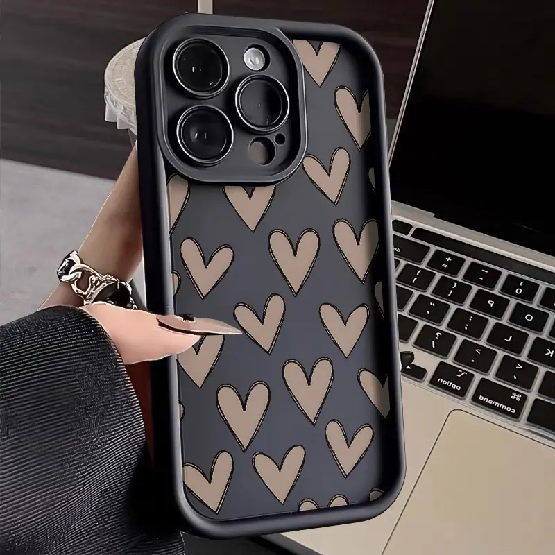 Hearts Fashionable Pattern TPU Soft Phone Case For iPhone 17 16 15 14 Pro Max 13 12 11 XSMAX XS Plus Shockproof Drop Protection Rugged Durable Silicone Cover Smartphone Cellphone Casing, Unique Gift Option
