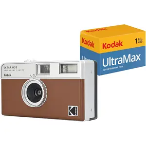 KODAK EKTAR H35 Half Frame Film Camera (Bundle with Kodak Ultramax 400/24EXP 35mm Roll Film) - Brown