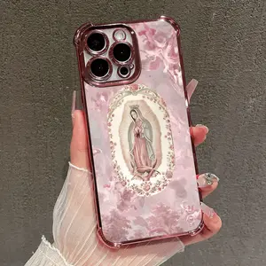 Trendy Phone Case for iPhone 17 Pro Max 16 15 Plus 14 13 12 11 XS XR Pink Virgin Mary Stylish Anti-Scratch Lightweight Shockproof Silicone Softcase