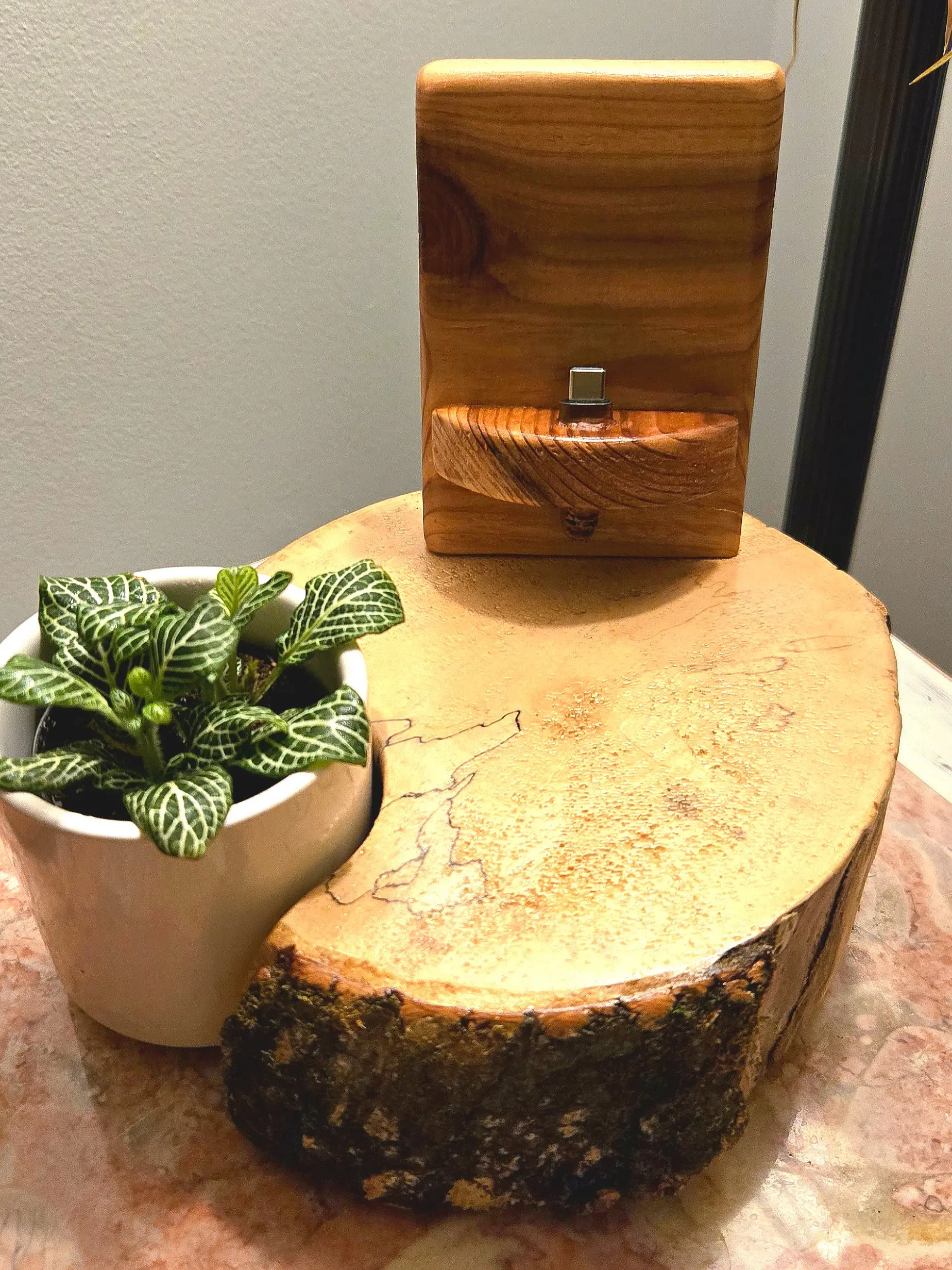 Handcrafted Cedar USB-C Phone Charger Dock + Built-In Planter